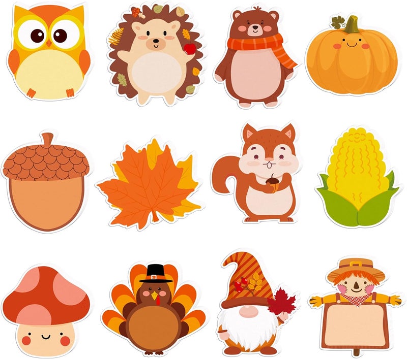 MOZUI 240Pcs Fall Sticky Notes Thanksgiving Sticky Notes, Turkey Pumpkin Squirrel Maple Leaf Memo Notes, Self-Stick Pads Fall Themed Animal Decorative Reminder Notes for Autumn Decor Notes, Office, School - Image 1